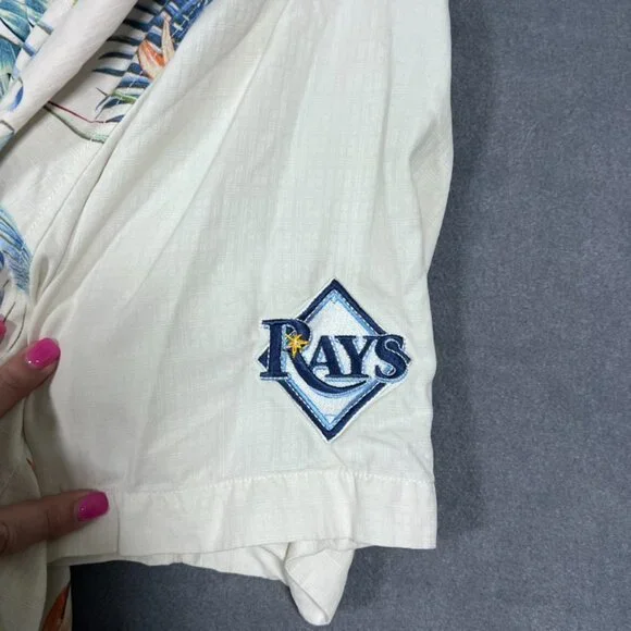 Tommy Bahama Cool, Palm and Collected Tampa Bay Rays Camp Shirt 100% silk